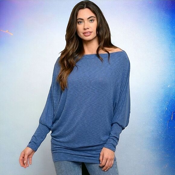 SALE Gorgeous Blue Waffle Knit Long sleeve Top - Picture 2 of 8